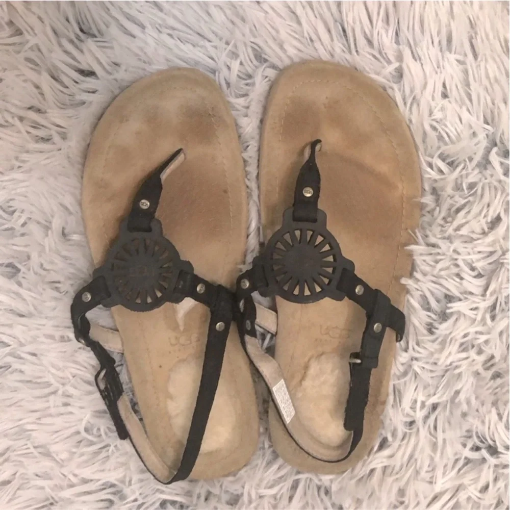 UGG Ayden Leather Sandals With Lamb Lining, Black
